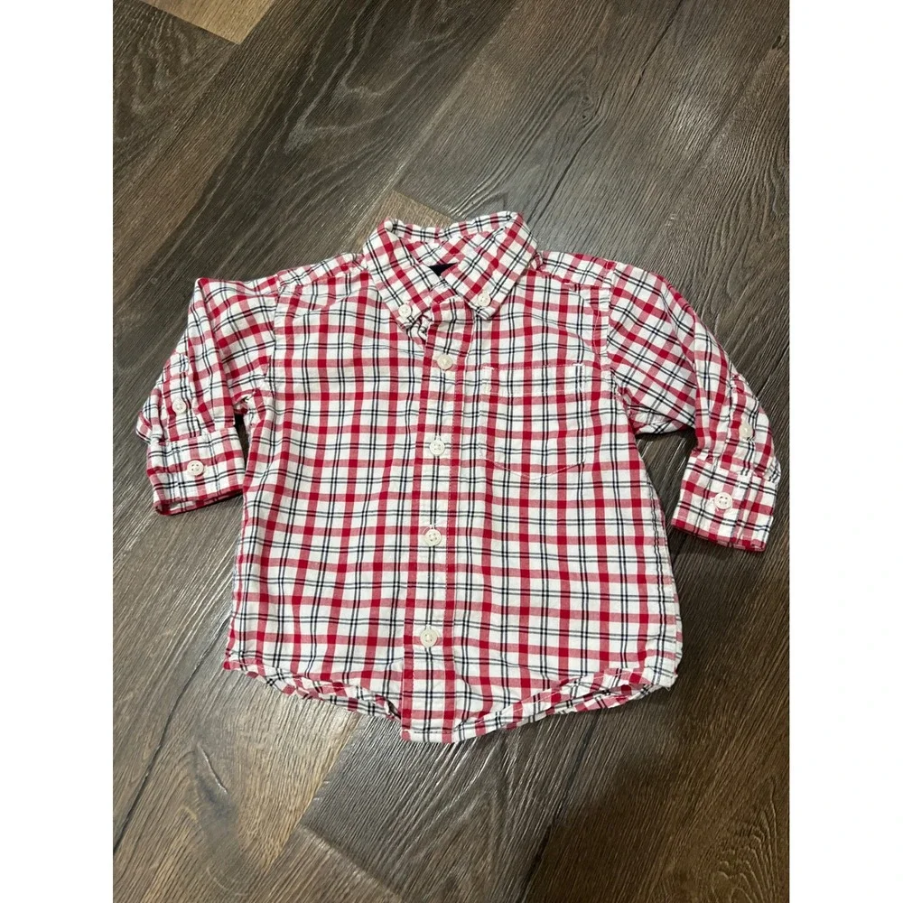 Gymboree Red Plaid Long Sleeve‎ Button Up Shirt Baby 6-12 Months Cotton